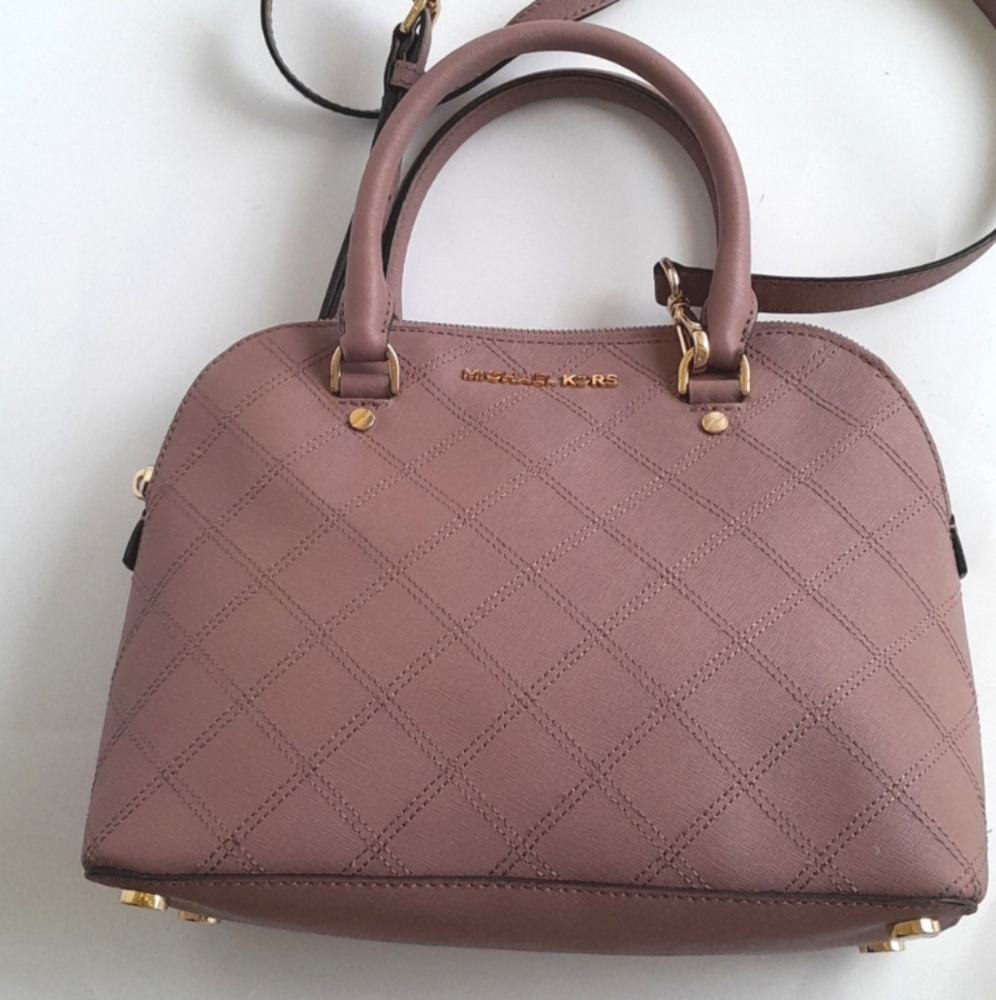 Michael Kors Quilted Dome Satchel in Dusty Rose with Gold Hardware